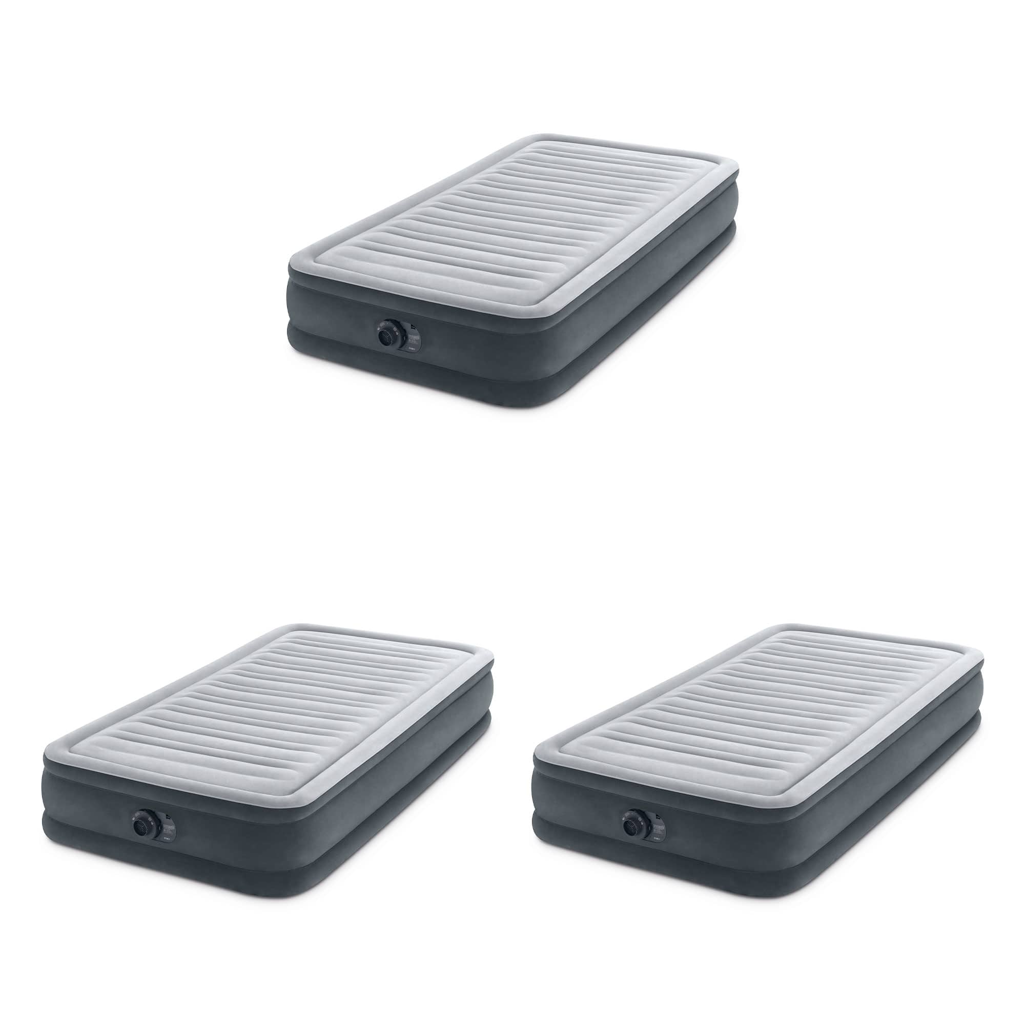Intex - Comfort Deluxe Dura-Beam Plush Airbed Mattress with Pump, Twin (3 Pack) - Gray - Thumbnail 2