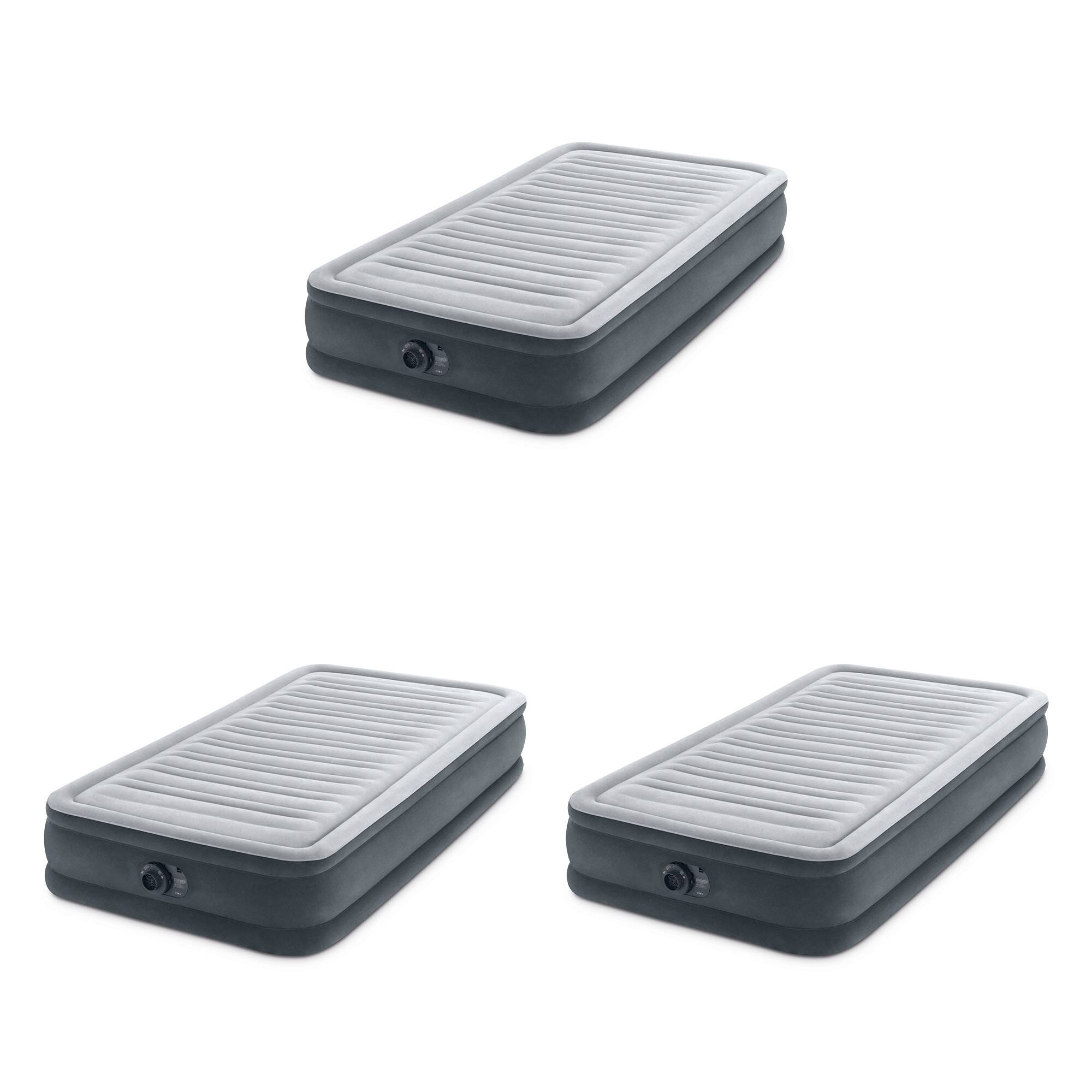 Front. Intex - Intex Comfort Deluxe Dura-Beam Plush Airbed Mattress with Pump, Twin (3 Pack) - Gray.
