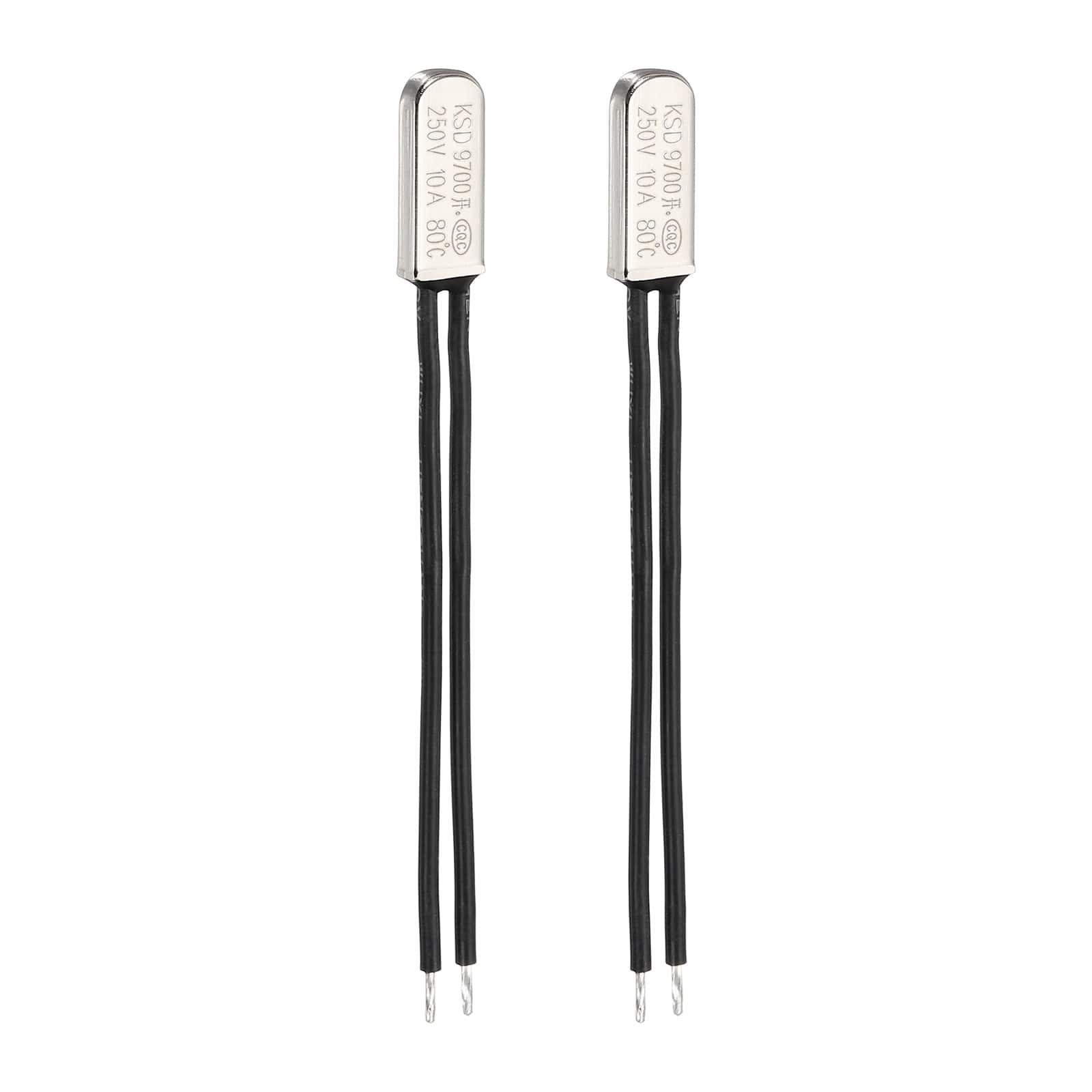 Unique Bargains - 2pcs KSD9700 Thermostat 80C Normally Open N.O Temperature Switch 250V 10A Thermal Protector Metal - Black