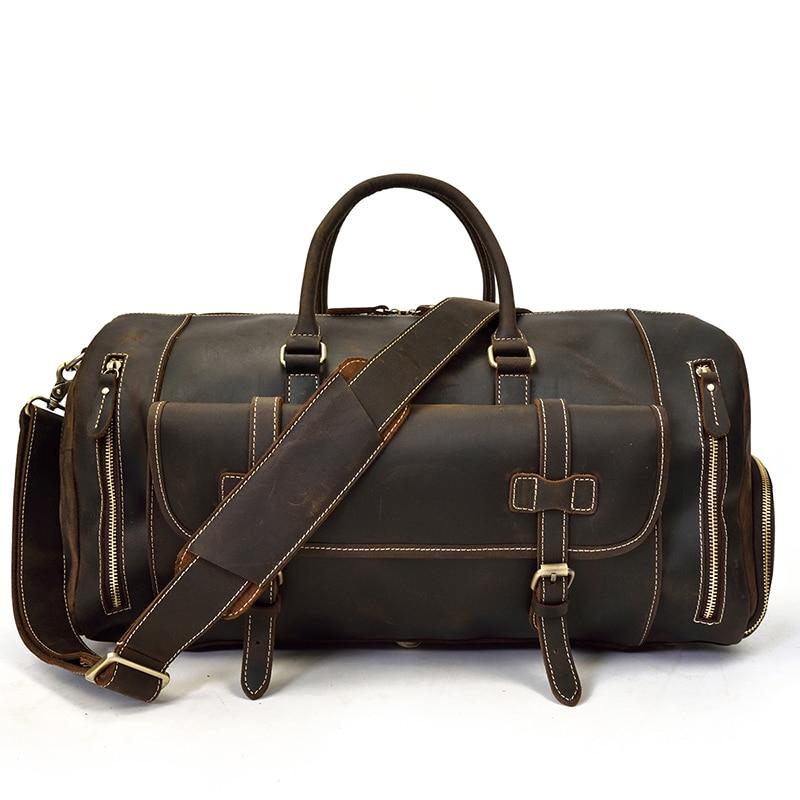 Front. Steel Horse Leather - The Bard Weekender | Handmade Leather Duffle Bag - Dark brown.