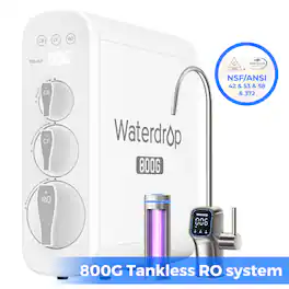 Waterdrop - WD-G3P800 Reverse Osmosis System, 800 GPD Fast Flow, NSF/ANSI 42 & 53 & 58 & 372 Certified, 3:1 Pure to Drain - White