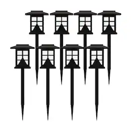 Emma + Oliver - Lantern Style Outdoor Solar LED Landscaping Lights - Polypropylene - Set of 8 - Brown
