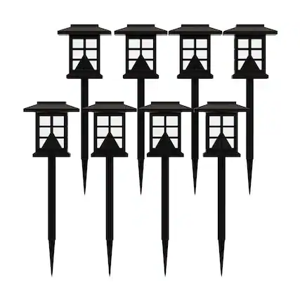 Front. Emma + Oliver - Lantern Style Outdoor Solar LED Landscaping Lights - Polypropylene - Set of 8 - Brown.
