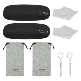Unique Bargains - 1 Set Hard Shell Glasses Case Kit, Linen Fabric Sunglass Organizer w/ Storage Bag & Soft Cloth for Women/Men - Black