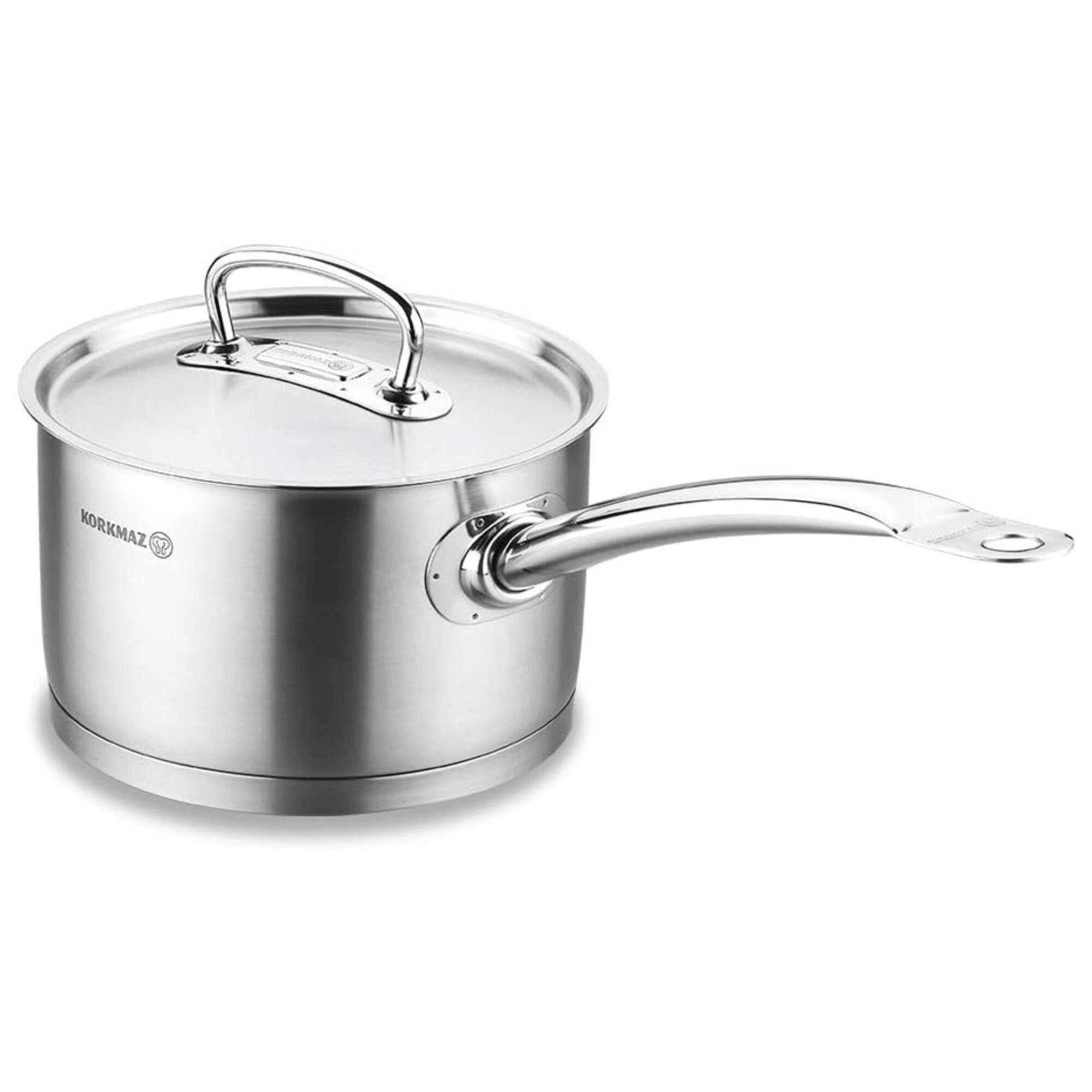 Front. Korkmaz - Proline Professional Series 2.8 Liter Stainless Steel Low Casserole with Lid - Silver.