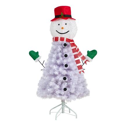 Front. BreeBe - 4' Snowman Christmas Tree with 234 Bendable Branches - White.