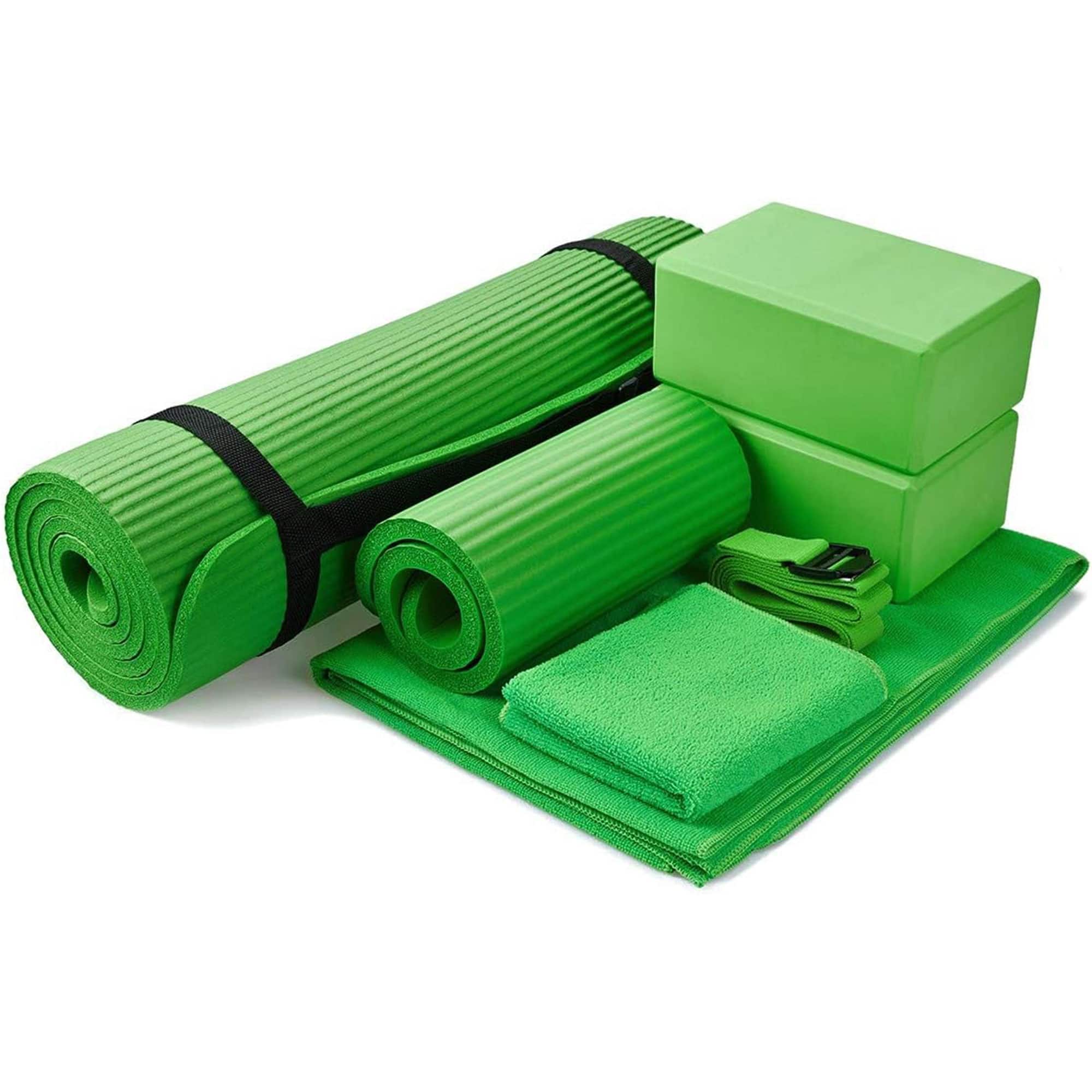 BalanceFrom Fitness - 7 Piece Yoga Set with Mat, Stretch Strap & Knee Pad - Green