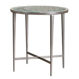 Manhattan Lane - Round Glass Top Metal End Table with Sleek Tapered Legs - Silver