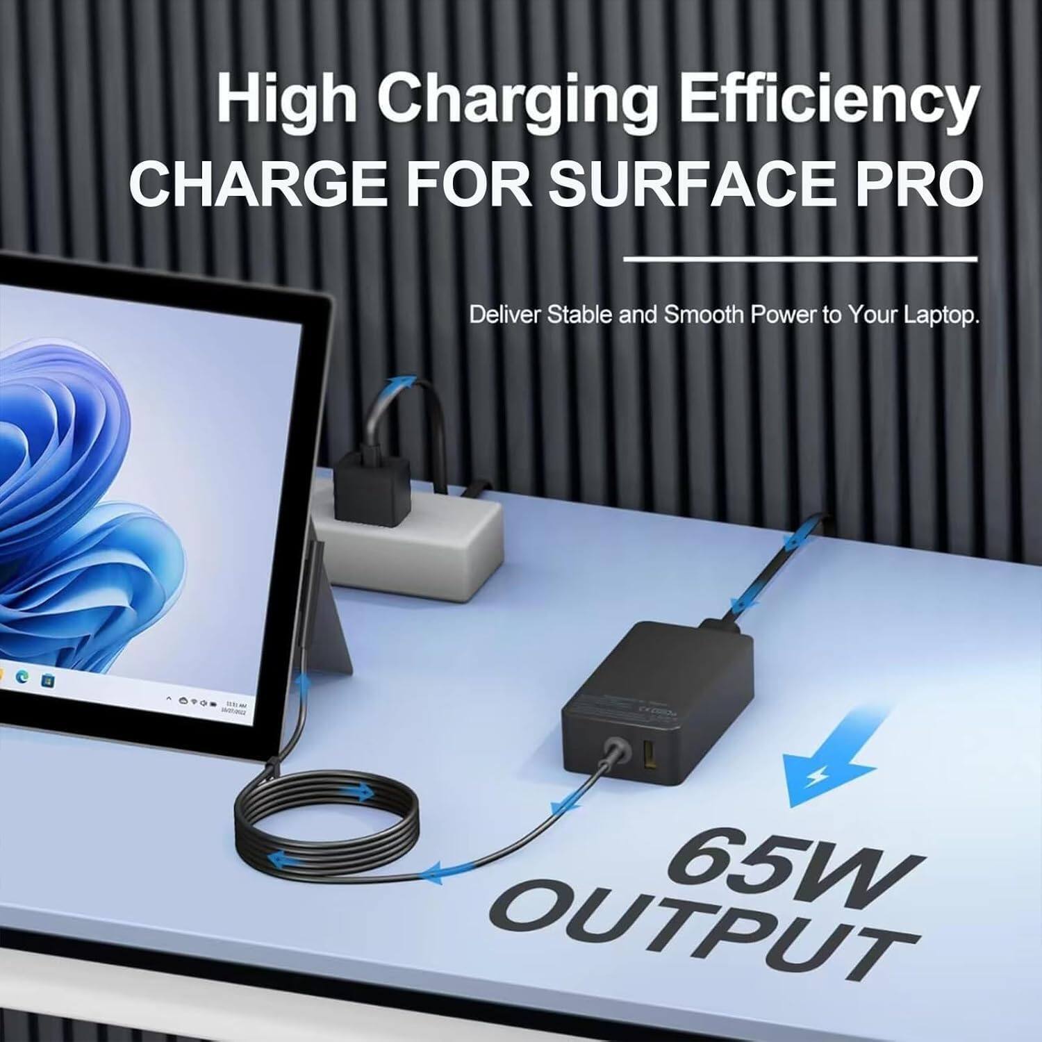 High Charging Efficiency  
CHARGE FOR SURFACE PRO  
Deliver Stable and Smooth Power to Your Laptop.  
65W OUTPUT