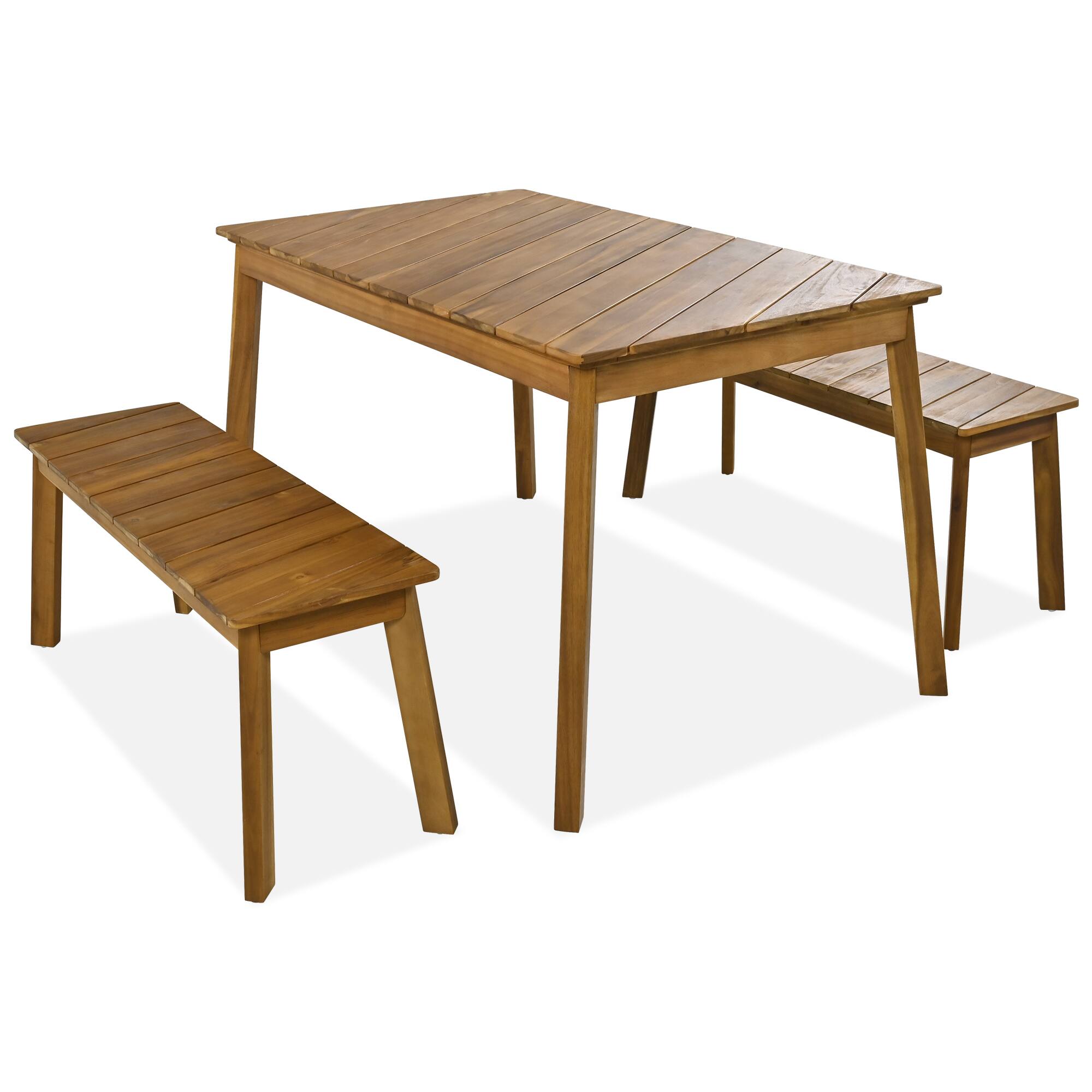 Angle. Mondawe - 3 Pieces Acacia Wood Table Bench Dining Set - Natural.