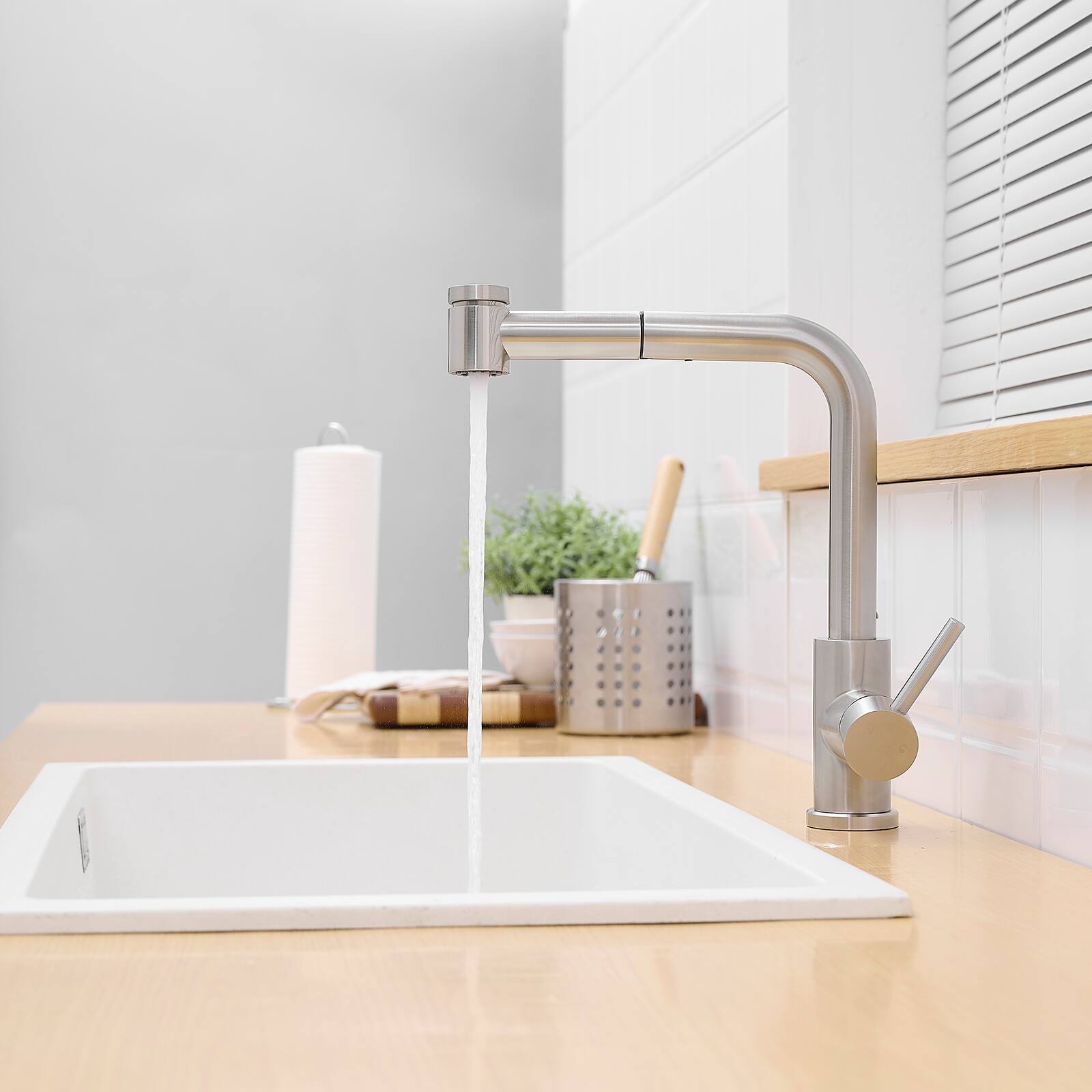 Alt View 4. Siljoy - Sink Faucet, Black Kitchen Faucets with Pull out Sprayer, Bathroom Sink Faucets Mini Bar Prep Faucet - Brushed Nickel.