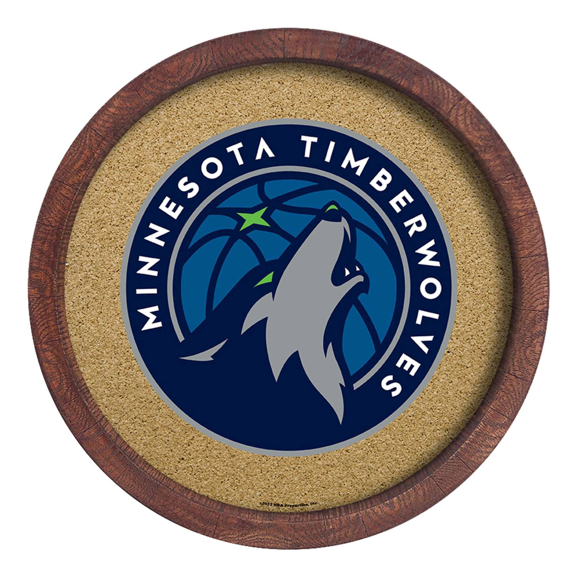 Minnesota Timberwolves 20.25'' Round Faux Barrel Framed Cork Board