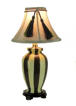 Front. Things2Die4 - Vertical Striped Small Ceramic Table Lamp with Tassel Shade - Yellow.