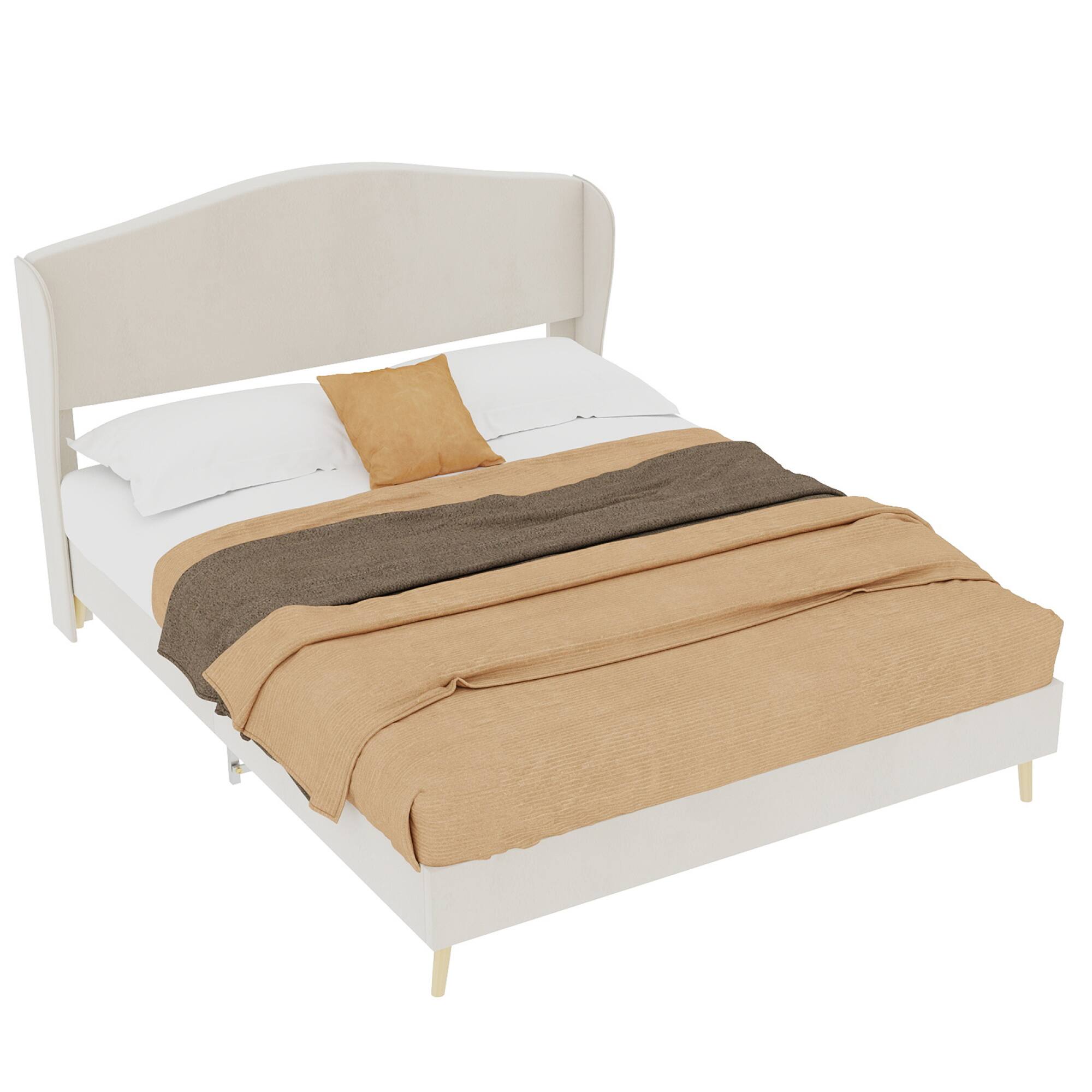 Alt View 5. GOODSILO - Luxury Velvet Upholstered Platform Bed with Tufted Headboard for Master Bedroom and Guest Rooms - Beige.