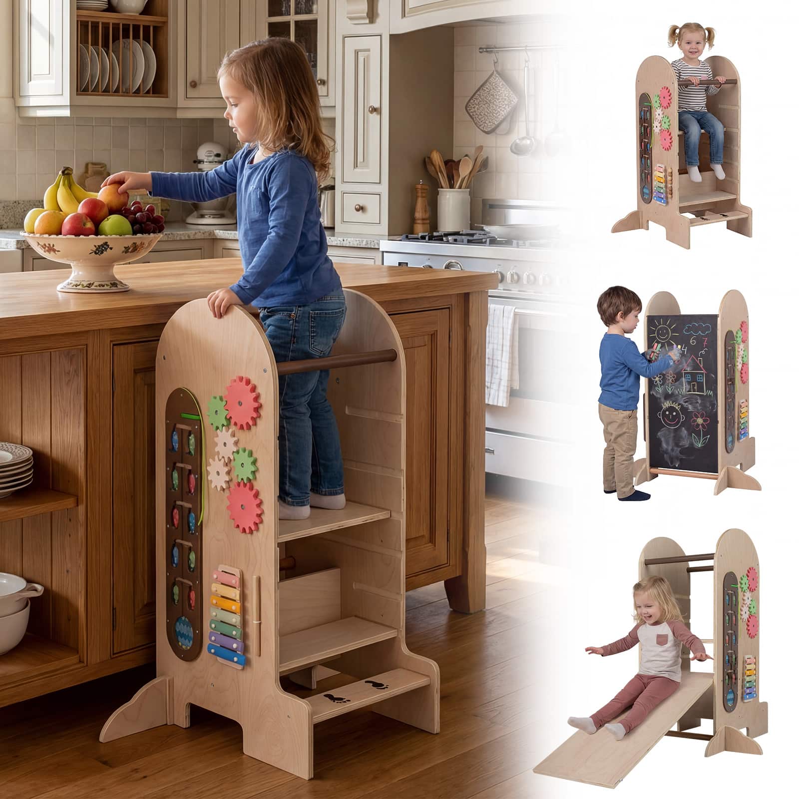 Gymax Toddler Step Stool Kids Kitchen Standing Tower w/ Adjustable