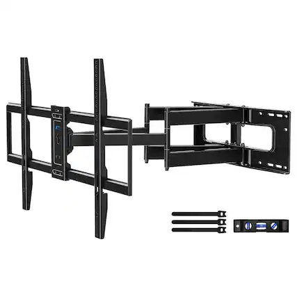 Front. Dazzed Corner - Heavy-Duty Full Motion TV Mount for 65–120" TVs, 220 lb, Long Arm - Black.