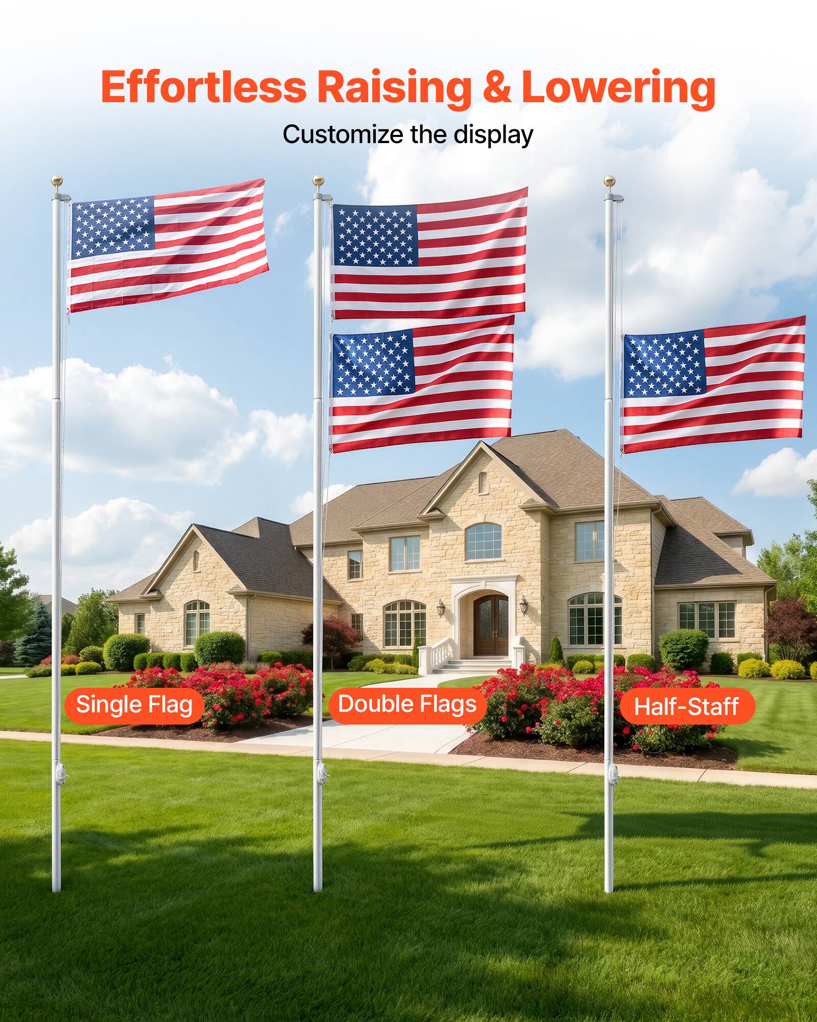 Effortless Raising & Lowering  
Customize the display  
Single Flag  
Double Flags  
Half-Staff