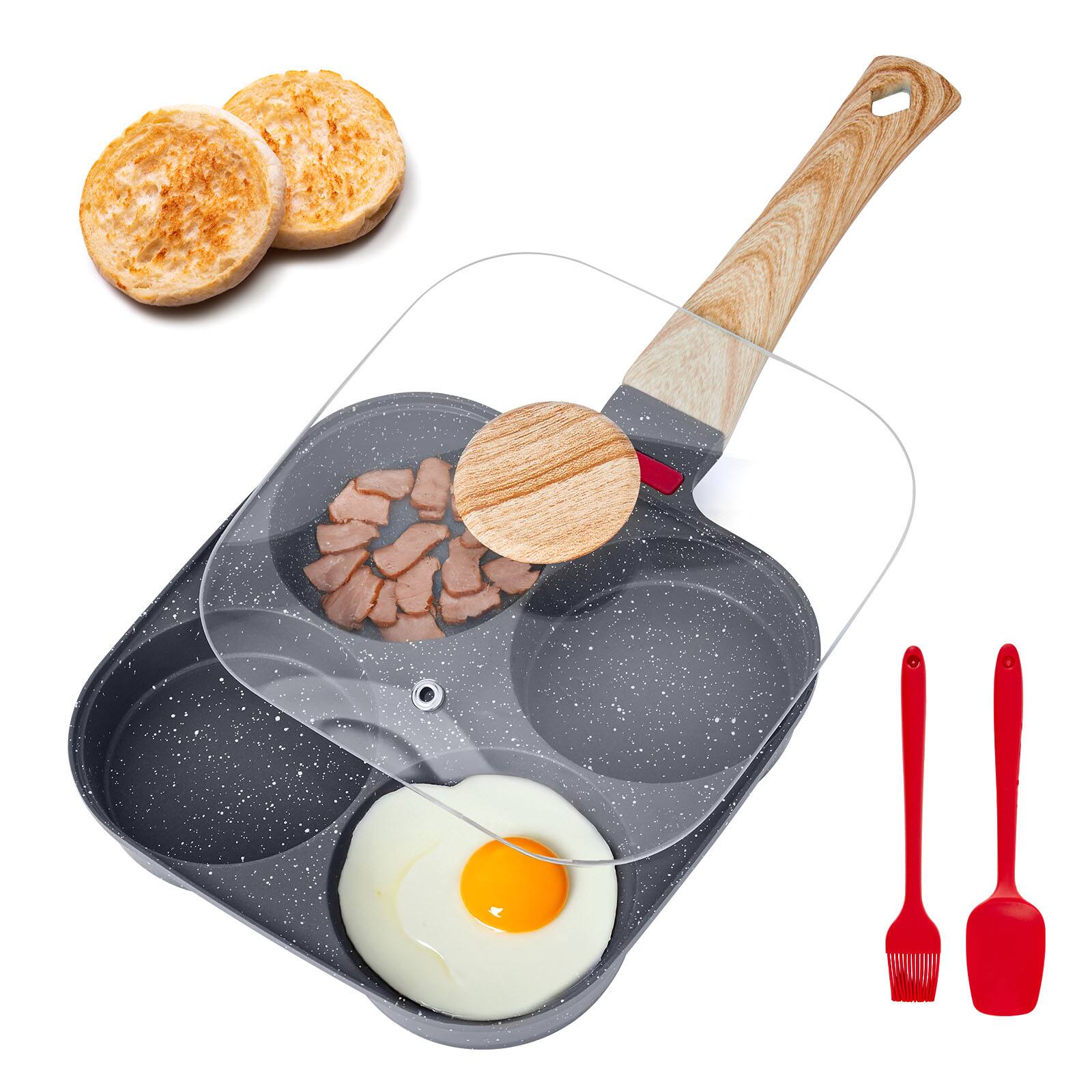 Front. VEVOR - Egg Pan, 4-Cup Nonstick Egg Frying Pan, Aluminum Breakfast Omelette Skillet for Pancakes, Hamburgers, Sandwiches - Black.