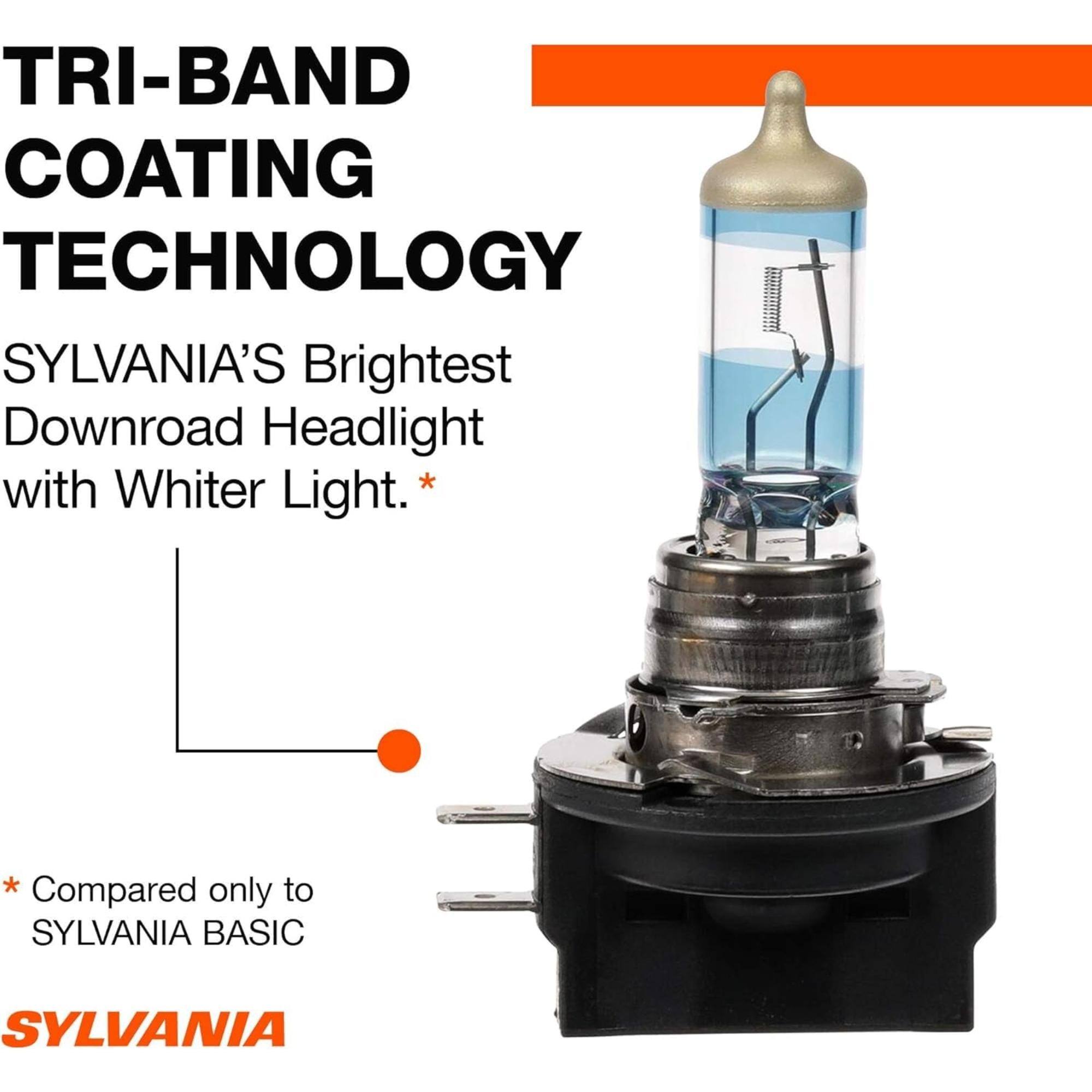 TRI-BAND COATING TECHNOLOGY  
SYLVANIA'S Brightest Downroad Headlight with Whiter Light.  
*Compared only to SYLVANIA BASIC  

SYLVANIA