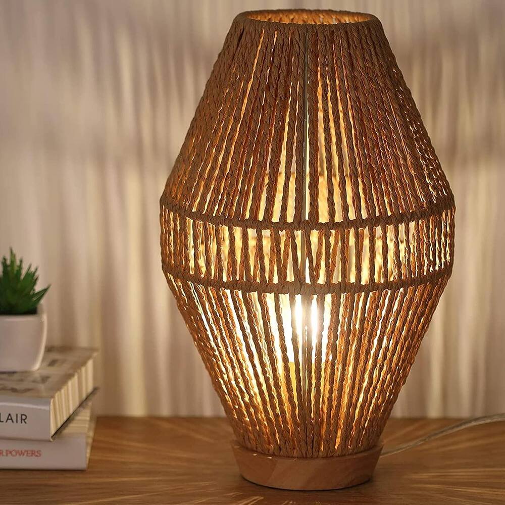 PARKER SLATER - Small Table Lamp, Natural Woven Basket, Paper String Shade