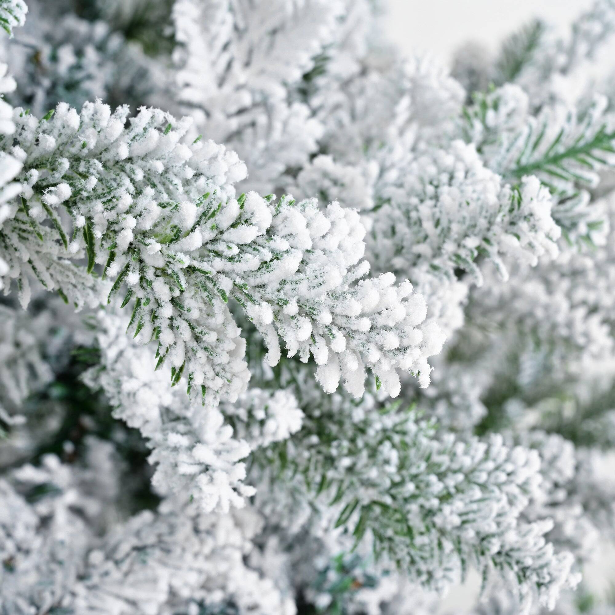Alt View 2. BreeBe - Premium 7FT Snow Flocked Hinged Artificial Christmas Tree with Fluffy Branches and White Snow Tips - White.
