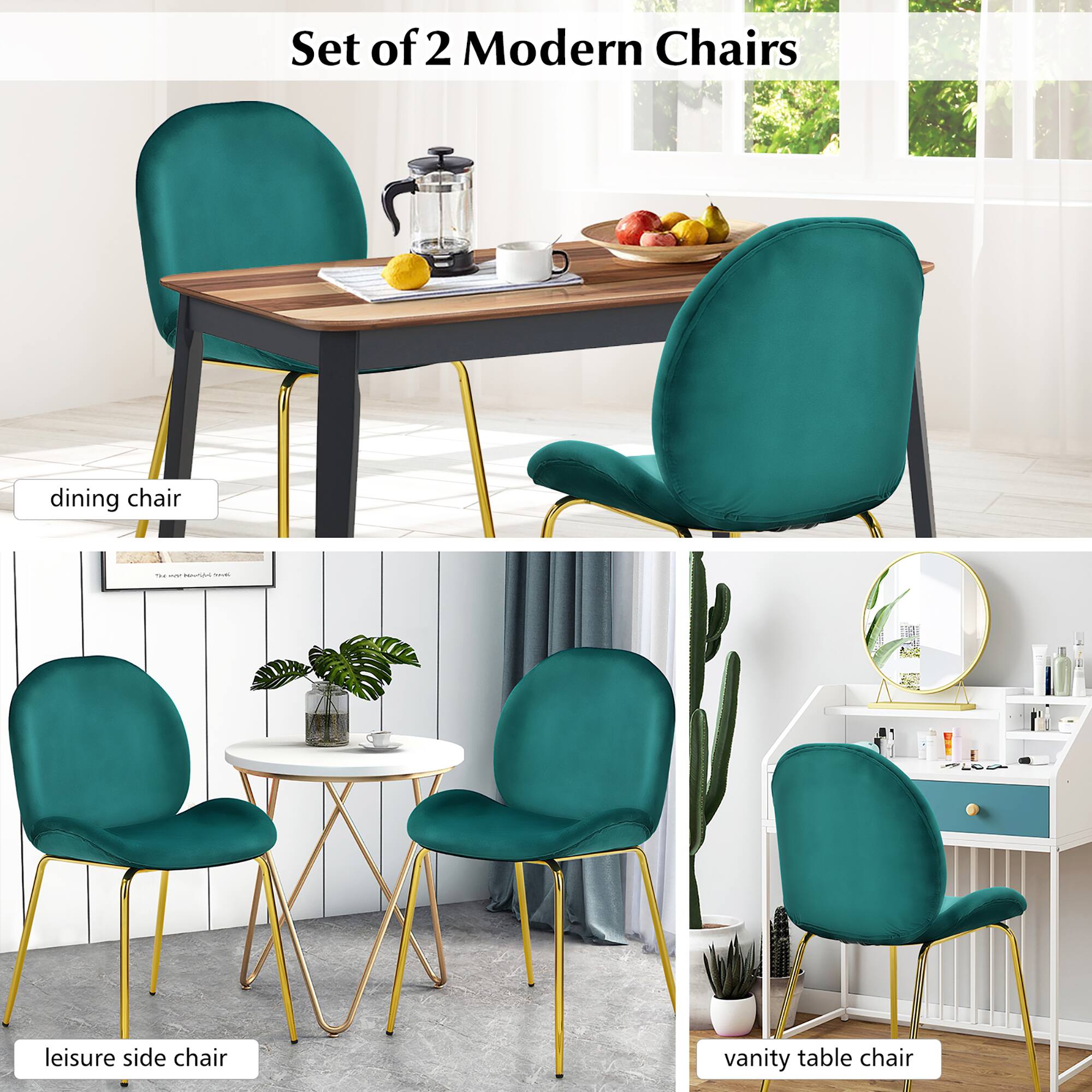 Set of 2 Modern Chairs:

1. Dining Chair
2. Leisure Side Chair
3. Vanity Table Chair
