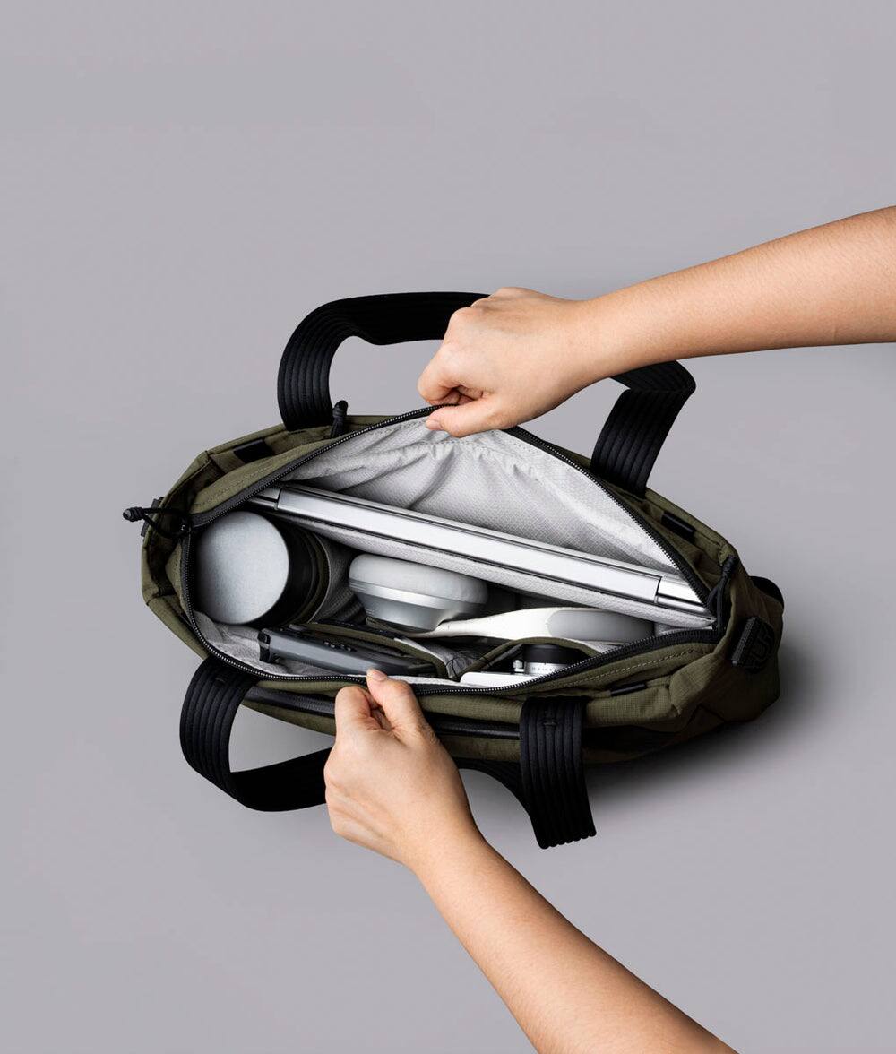 Alt View 7. ALPAKA - Bravo Tote V2 Laptop Tote for Work & Travel, Fits 14” MacBook Pro - Green Axoflux 400D.