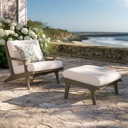 Saratoga Outdoor Patio Teak Wood Chair and Ottoman Set by Modway - Weathered Gray White