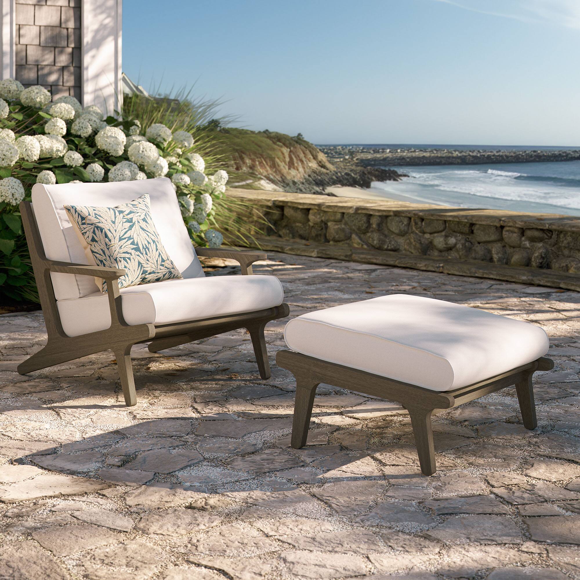 Front. Modway - Saratoga Outdoor Patio Teak Wood Chair and Ottoman Set by Modway - Weathered Gray White.