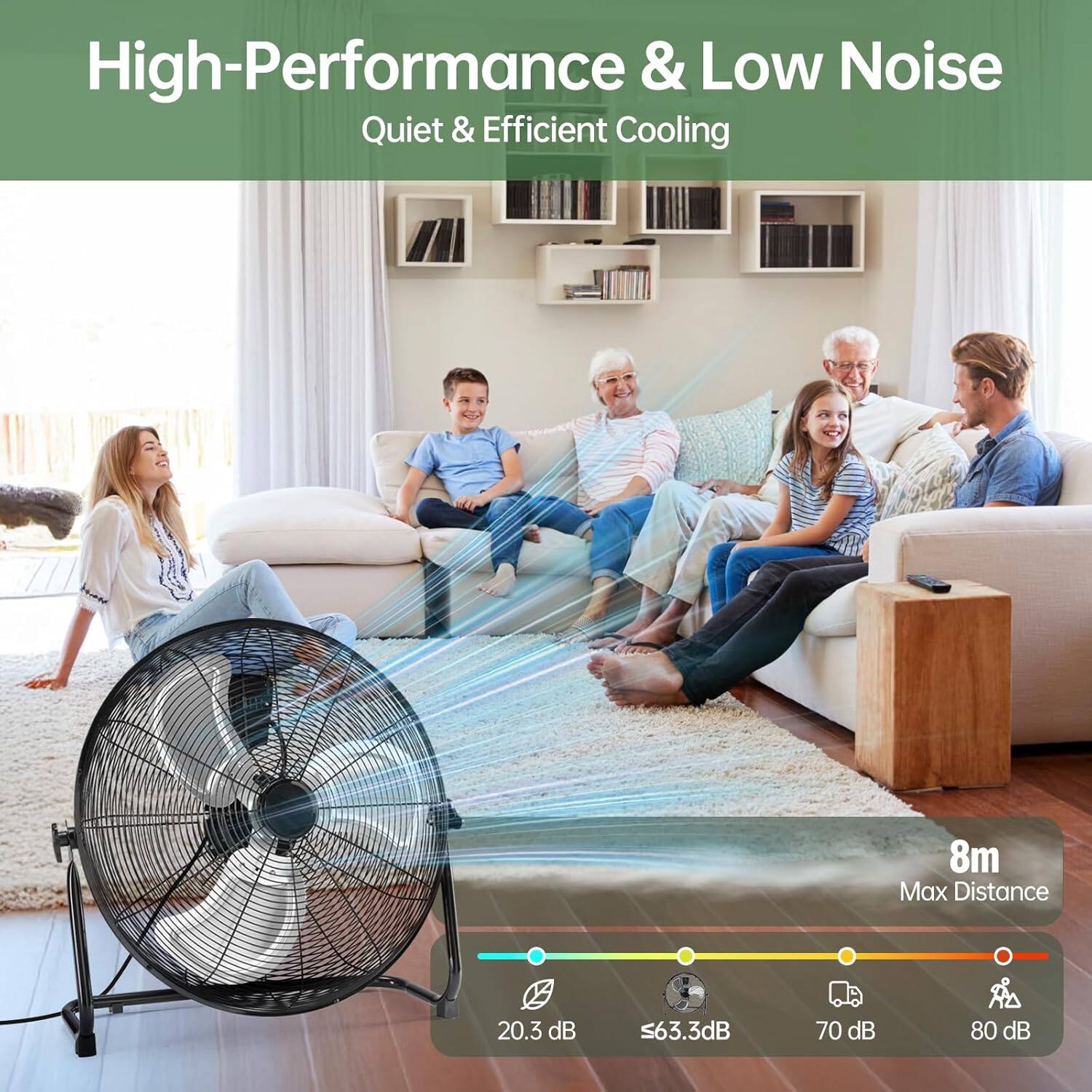 High-Performance & Low Noise  
Quiet & Efficient Cooling  
8m Max Distance  
20.3 dB  
≤63.3 dB  
70 dB  
80 dB