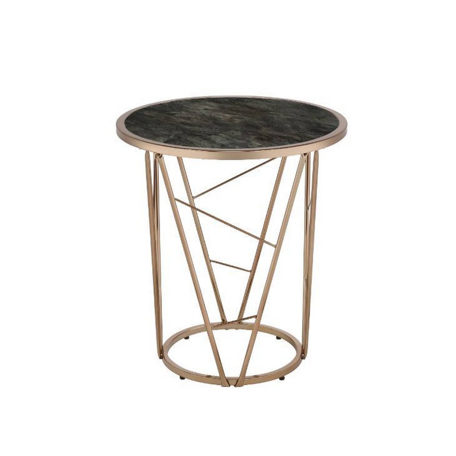 Alt View 1. Manhattan Lane - End Table with Glass Top and Geometric Frame - Black and Gold.