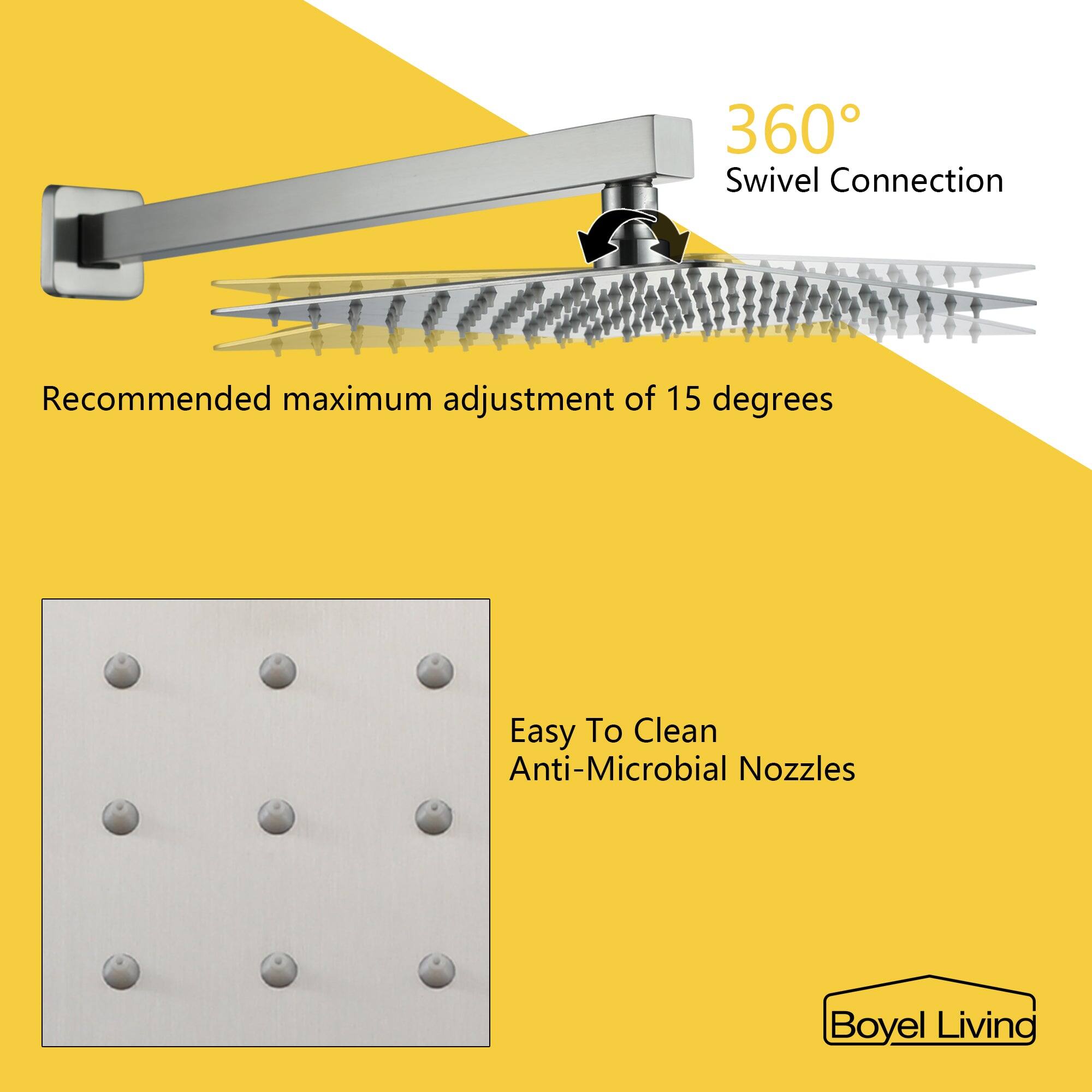 Boyel Living, 360° Swivel Connection, Recommended maximum adjustment of 15 degrees, Easy To Clean, Anti-Microbial Nozzles