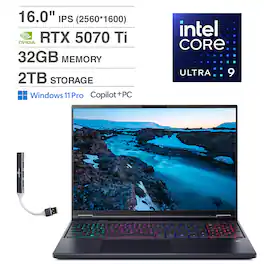 Acer - Predator Helios NEO 16 AI Laptop 16.0 WQXGA (Intel Ultra 9- 275HX, 32GB DDR5, 2TB SSD, Win 11 Pro) w/USB Hub - Black
