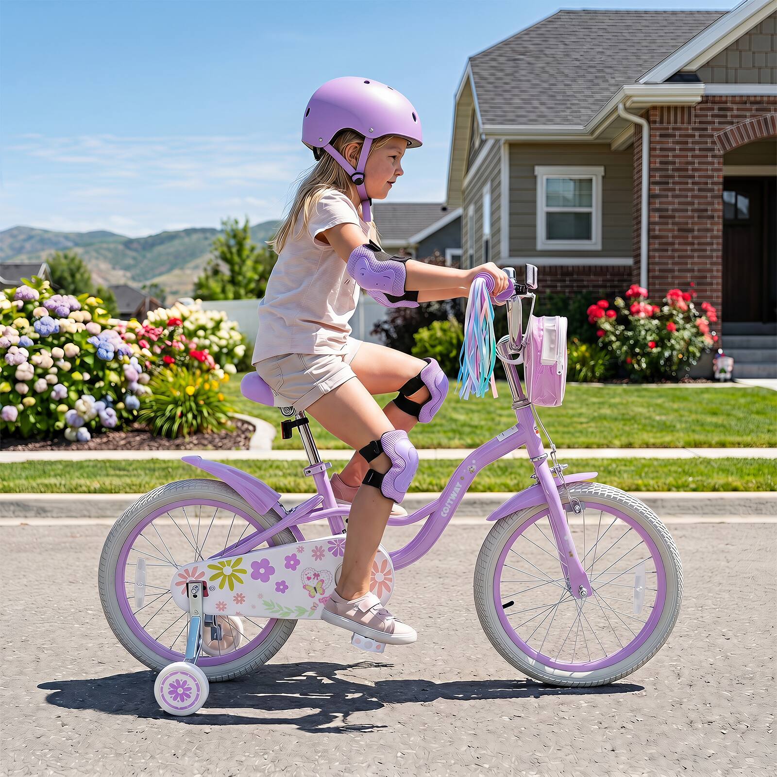 Alt View 1. Costway - Costway 18 Inches Girls Bike with Front Bag, Children Training Bicycle for 4-8 Years Old - Purple.