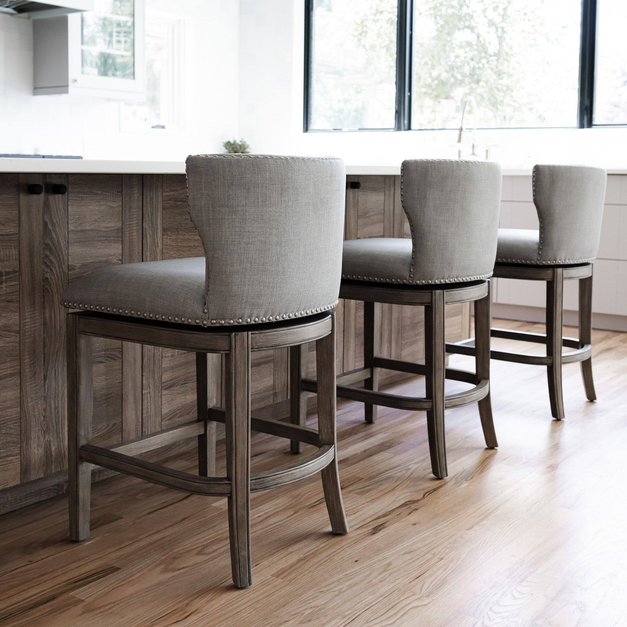 Angle. Maven Lane - 26" Hugo Counter Stool in Reclaimed Oak Finish with Fabric Upholstery - Reclaimed Oak.