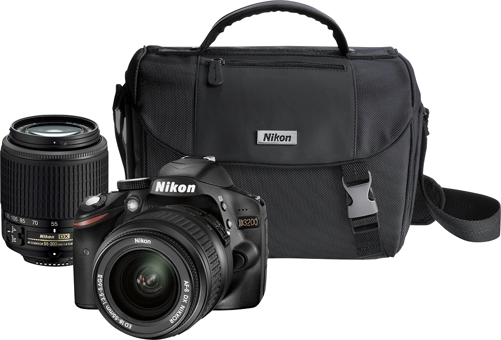 Nikon D3200 DSLR Camera with 18-55mm and 55-200mm Lenses Black 13313 - Best  Buy