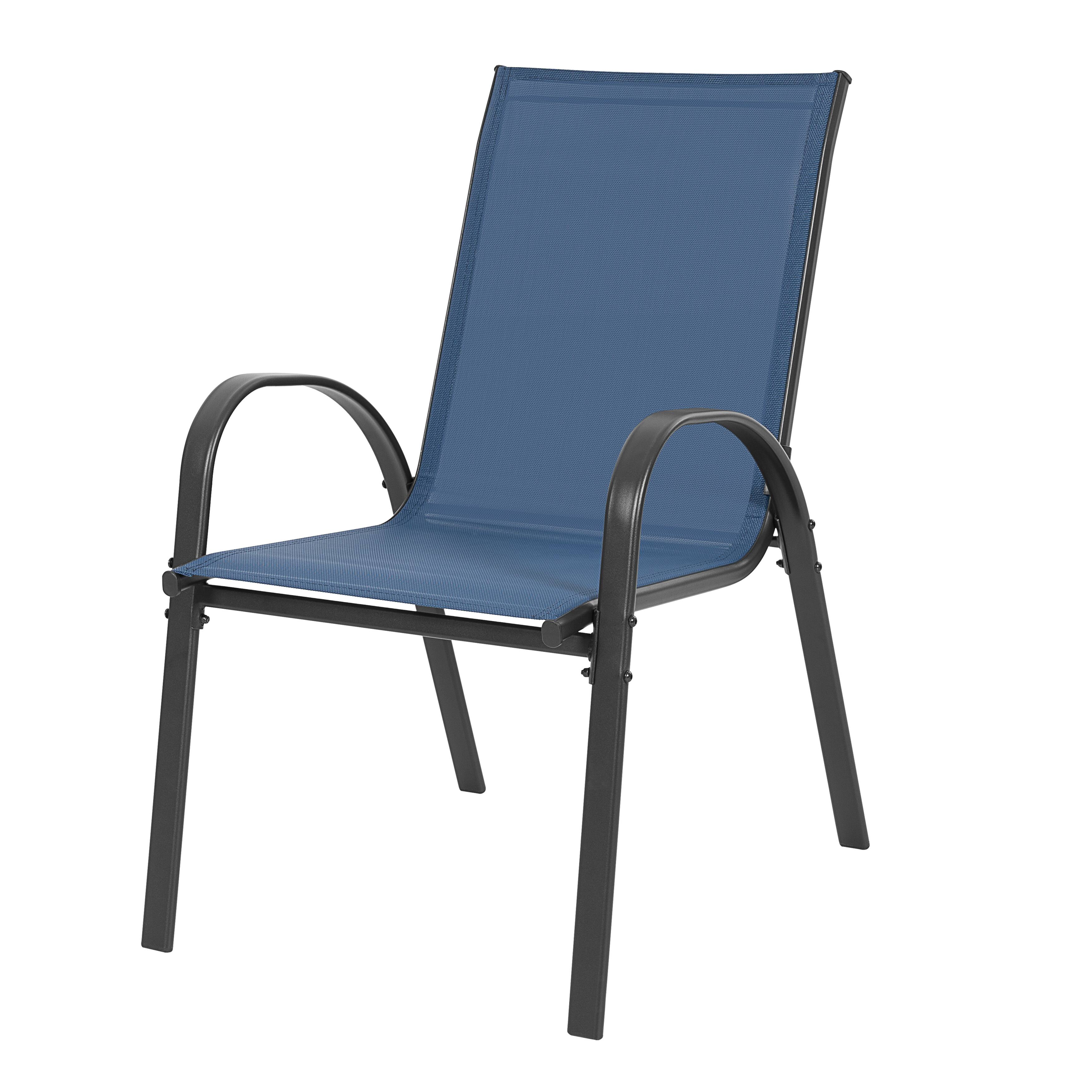Alt View 6. Nuu Garden - Patio Chairs Set of 4, Stackable Outdoor Dining Chairs with Armrests, Breathable Textilene - Blue and Black.