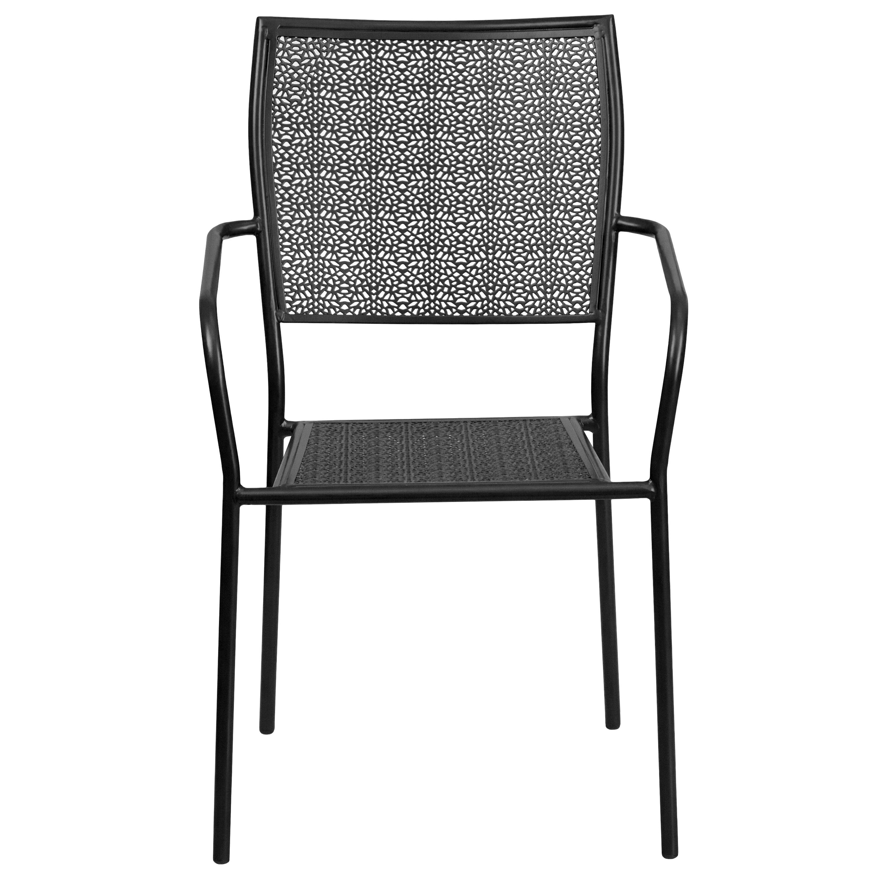Alt View 7. Emma + Oliver - Commercial Grade Colorful Metal Patio Arm Chair with Square Back - Black.