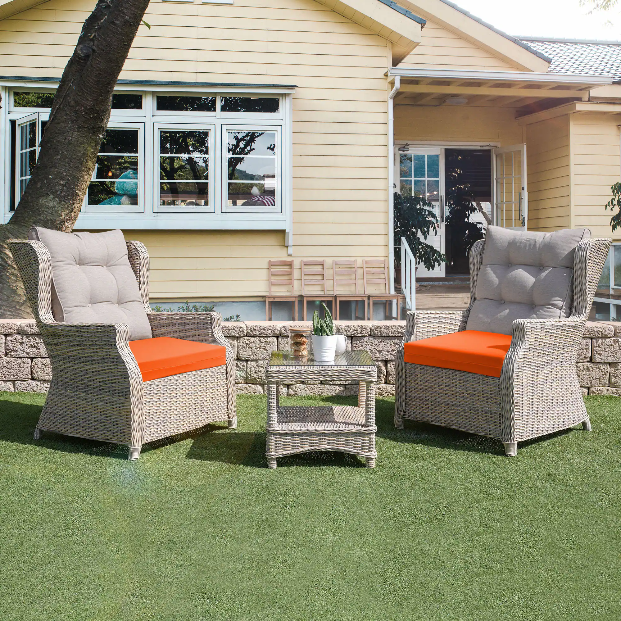 Alt View 1. Peace Nest - Peace Nest Waterproof Outdoor Chair Cushions Set of 4 with Ties for Patio Furniture, Orange,18.5x16x3" Square Corner - Orange.
