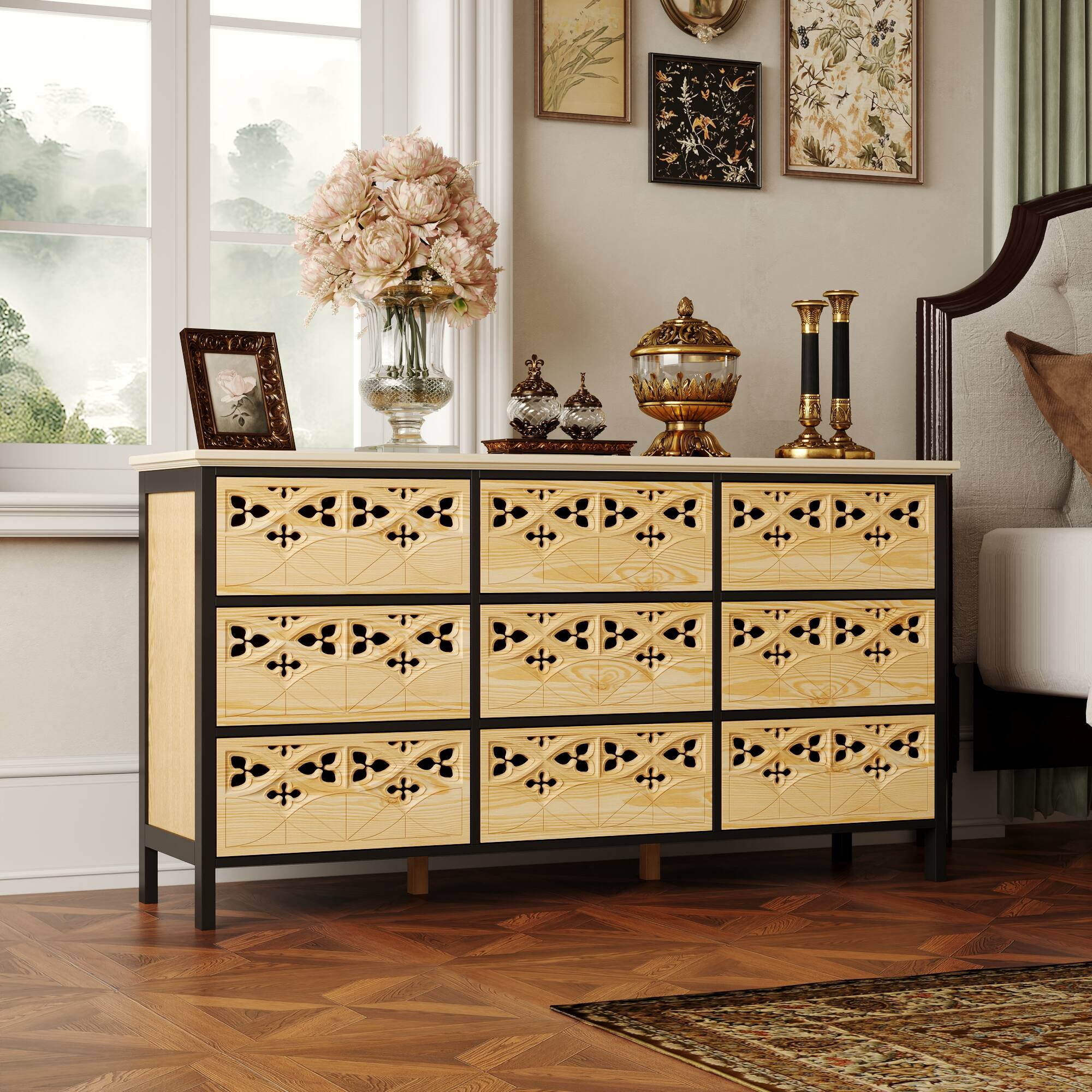 Alt View 1. FUFU & GAGA - FUFU&GAGA Carved Dresser: Anti - Tip, Stylish Storage for Any Style - Wooden.