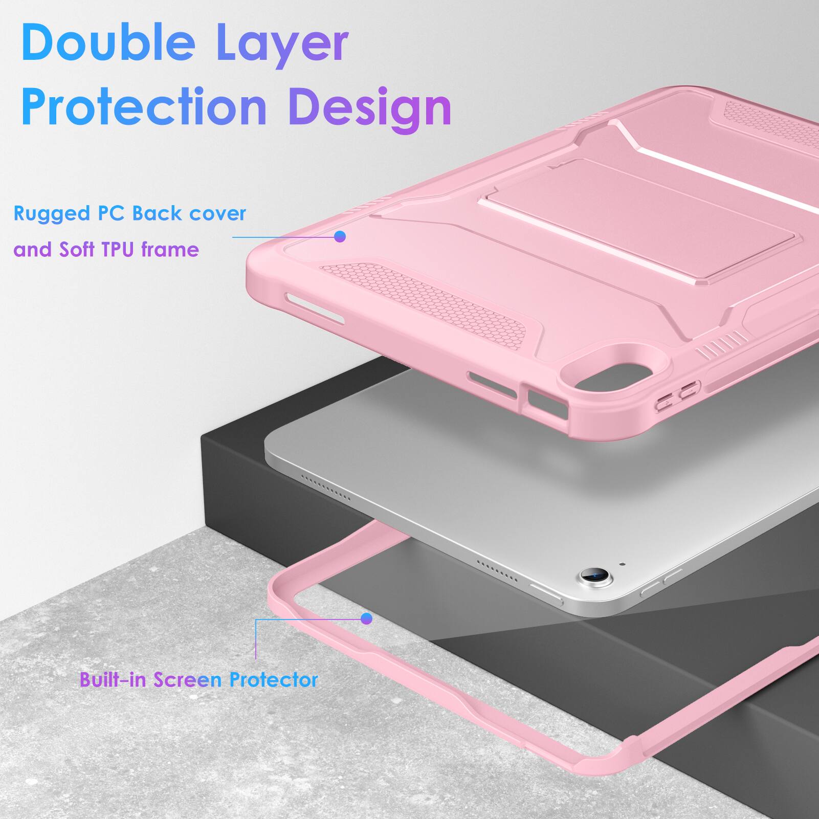 Double Layer Protection Design

Rugged PC Back cover and Soft TPU frame

Built-in Screen Protector