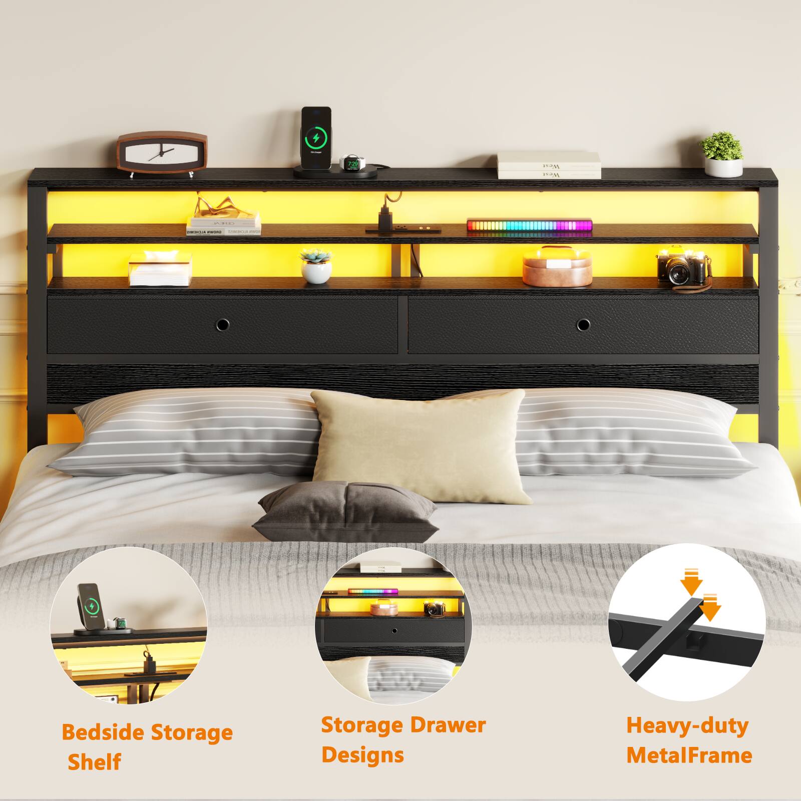 4 I Woot -! I : I Bedside Storage Shelf Storage Drawer Designs Heavy-duty Metal Frame