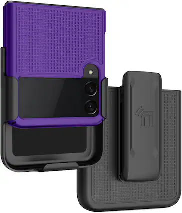 Front. Nakedcellphone - Slim Case and Belt Clip Holster Combo for Samsung Galaxy Z Flip 3 Phone (SM-F711, 2021) - Purple.