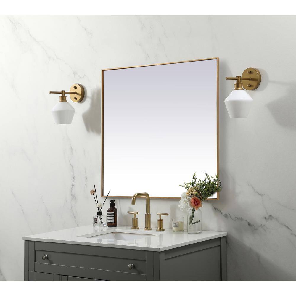 Alt View 4. Elegant Decor - Metal Frame Square Mirror 42 inch in Brass - Brass.