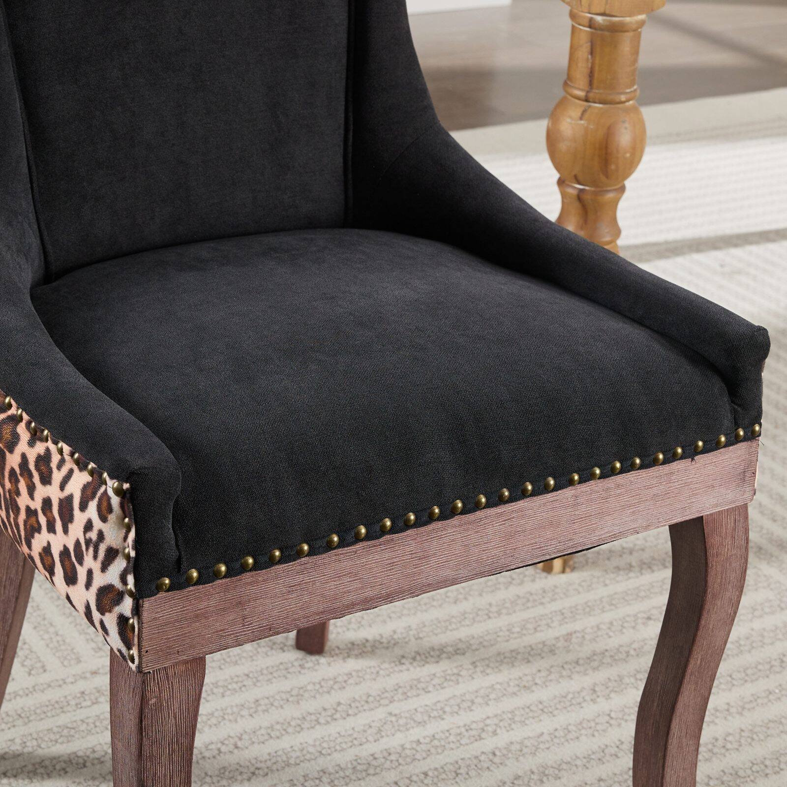Alt View 7. GOODSILO - Ultra Side Dining Chair - Set of 2, Solid Wood Legs, Bronze Nail Head - Leopard.