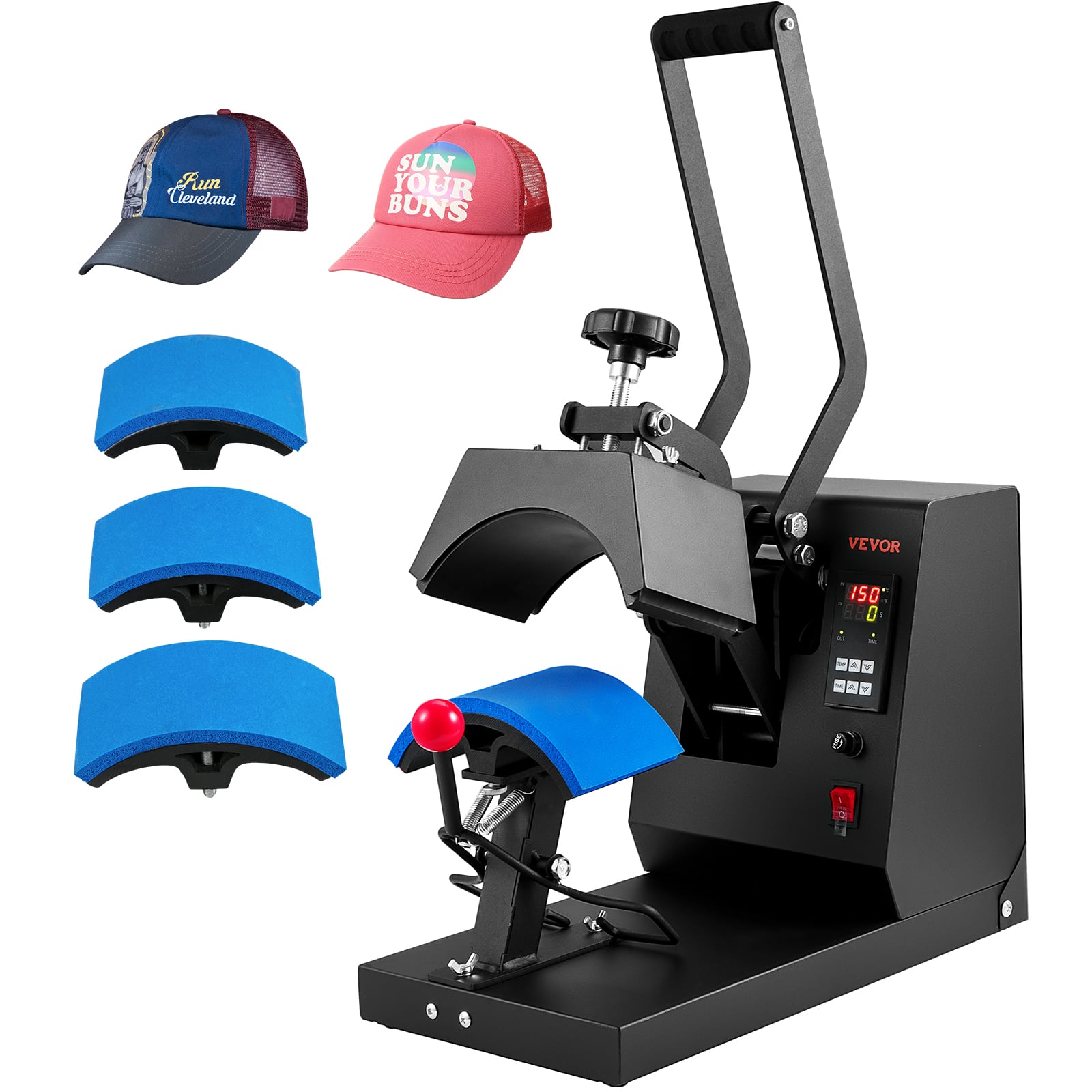VEVOR - 4-in-1 Cap Heat Press Machine, 6 x 3in Clamshell Sublimation Transfer, LCD Digital Timer Temperature Control - Black