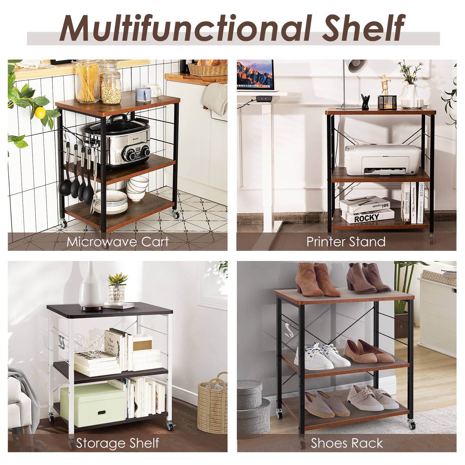 Multifunctional Shelf - 1as ROCKY : : ! 1 2 | i Microwave Cart Printer Stand Storage Shelf Shoes Rack