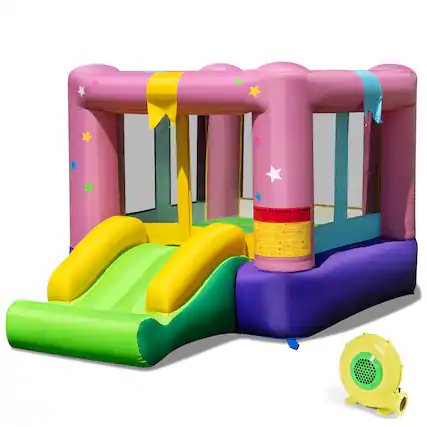 Front. Gymax - Gymax Inflatable Bounce House Bouncy Castle w/Slide & Basketball Rim 480W Blower.