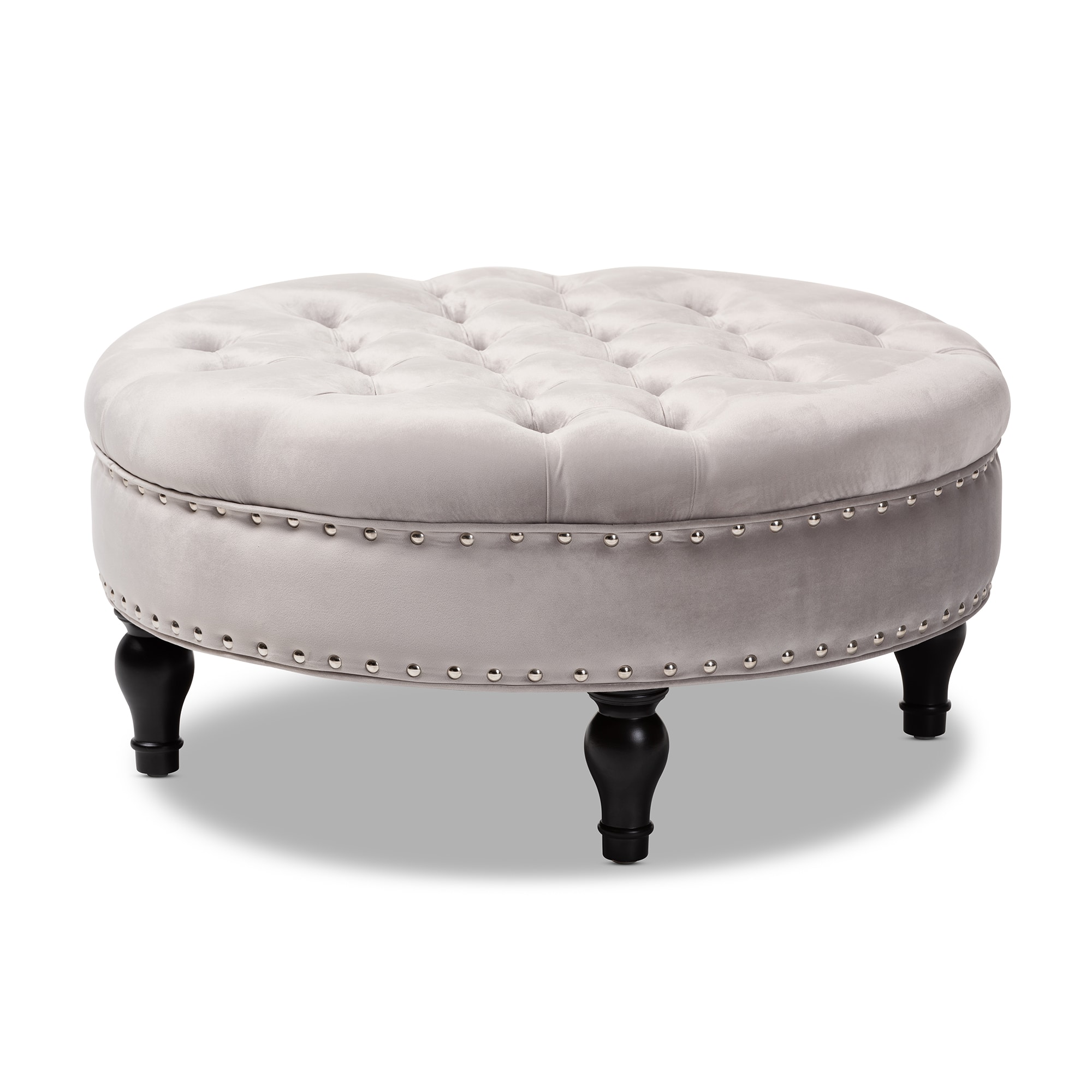Baxton Studio - Palfrey Transitional Velvet Fabric Upholstered Button Tufted Cocktail Ottoman - Slate Gray