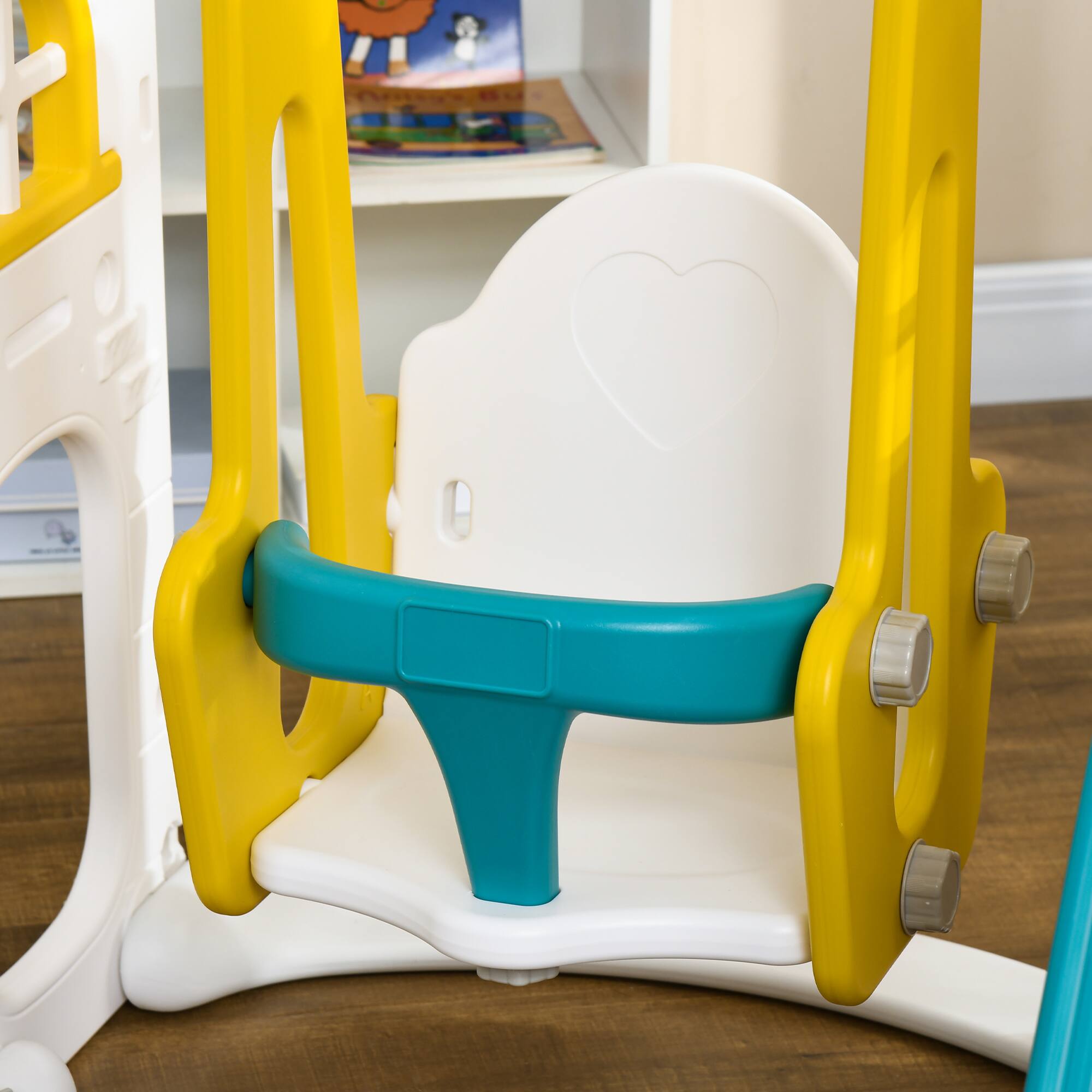 Alt View 5. Qaba - 8 in 1 Toddler Slide and Swing Set, 2 Slides, Basketball Hoop, Climber, Aisle, Steering Wheel, Storage, Telescope.